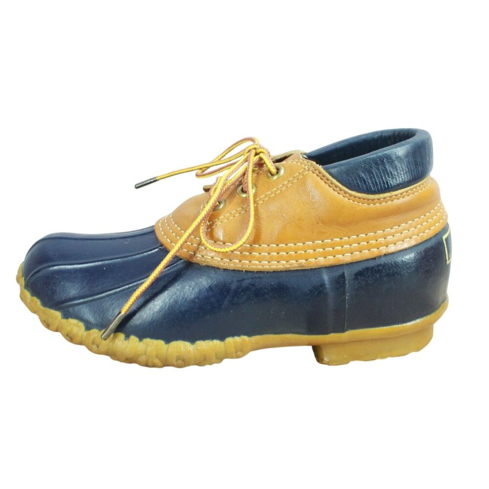 Vintage LL Bean Women's Maine Hunting Shoe Gumshoes Tan Navy Size 7 M